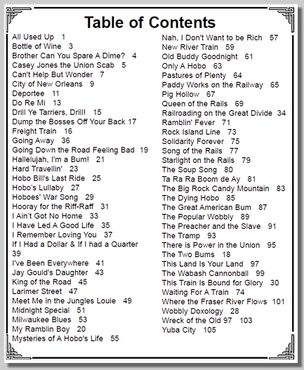 songbook table of contents